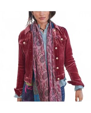 UZWholesale Cropped Velvet Jacket With Lapel - Red