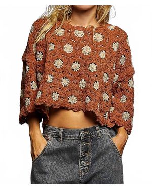 Pol Floral Crochet Top - Brown