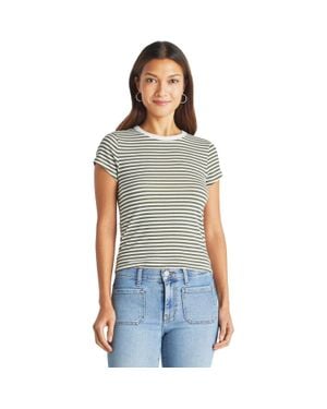 Splendid Candice T-Shirt Stripe Linen Blend Cap Sleeve Frog481 - Blue
