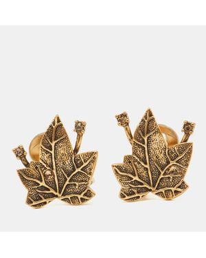 Oscar de la Renta Crystal Tone Leaf Motif Clip-On Earrings - Metallic