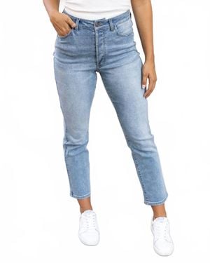 Grace and Lace Premium Denim High Waisted Mom Jeans - Blue