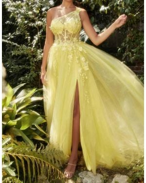 Andrea & Leo Couture One-Shoulder Embellished Evening Gown - Yellow