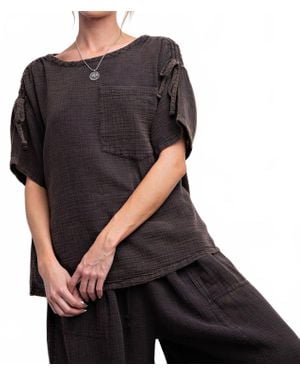 Easel Washed Cotton Gauze Top - Black