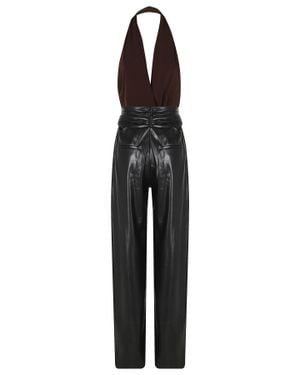 ANDAMANE Astral Draped Waist Vegan Leather Jumpsuit - Black