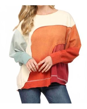 Fate Color Block Oversized Sweatshirt - Red