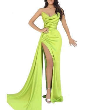 Tarik Ediz Strapless Gown With Slit - Green