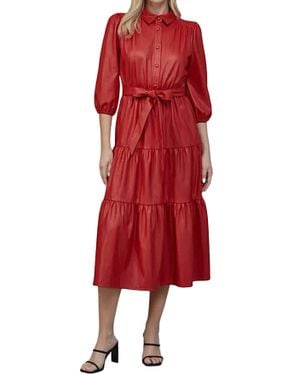 Fate Faux Leather Tiered Midi Dress