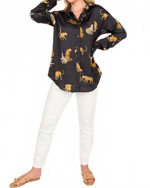Mazik Satin Leopard Blouse - Black
