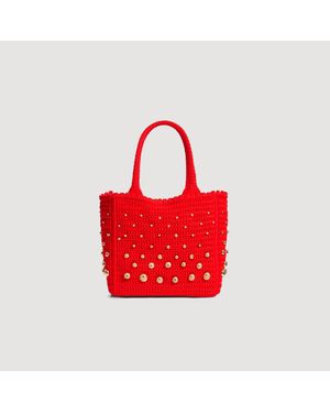 Sandro Studded Crochet Bag - Red