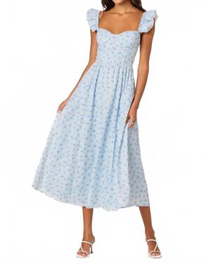 Astr Wedelia Ruffle Strap Eyelet Corset Midi Dress - Blue
