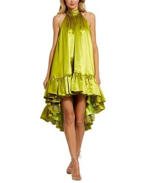 Mac Duggal High Neck Satin Mini Dress With Keyhole - Yellow