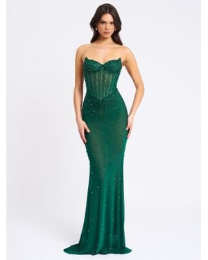 Miss Circle Fatima Crystal Sleeveless Corset Mermaid Maxi Dress - Green