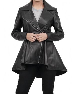 Decrum Asymmetrical Peplum Leather Jacket - Black