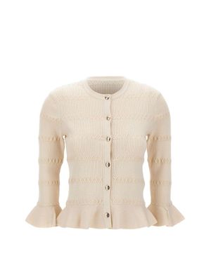 Liu Jo Off- Crew Neck Ruffled Jacket - Natural