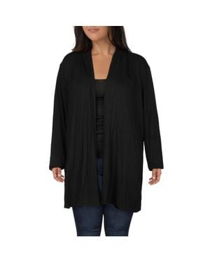 24seven Comfort Apparel Plus Hoodie Open Front Cardigan Sweater - Black