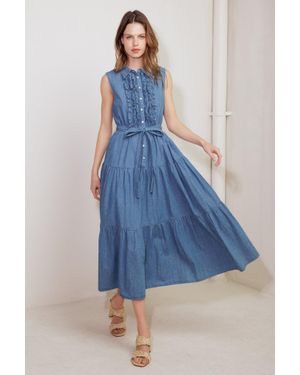 TRUEDAMES Petals Falling Slowly Denim Midi Dress - Blue