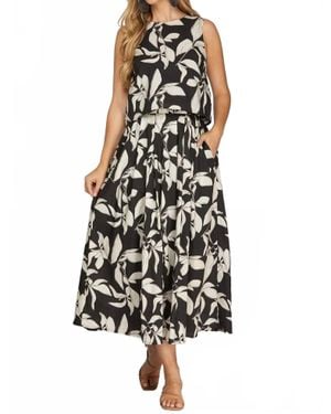 She + Sky Printed Midi Skirt With Back Elastic Waistband - White