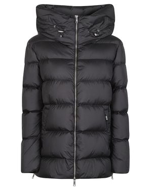 Add Polyester High Collar Puffer Down Jacket - Black