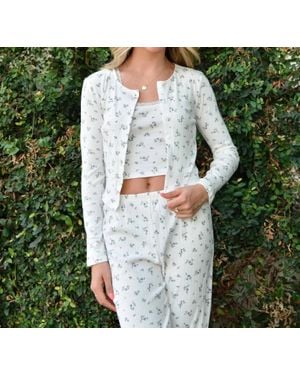 8apart Hayes Floral Pointelle Button Down Cardigan - Gray