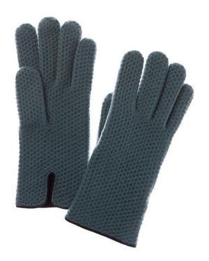 Portolano Honeycomb Leather-Trim Cashmere Gloves - Blue