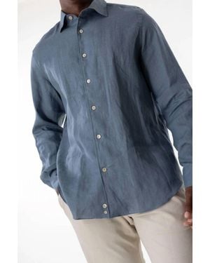 Eleventy Linen Long Sleeve Shirt - Blue