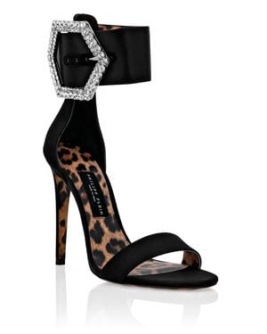 Philipp Plein Satin Open Toe Hi-Heels Iconic Plein - Black