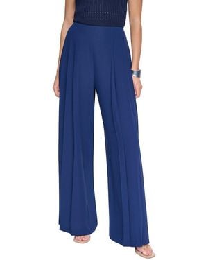 Halston Wide Leg Pleated Pant - Blue