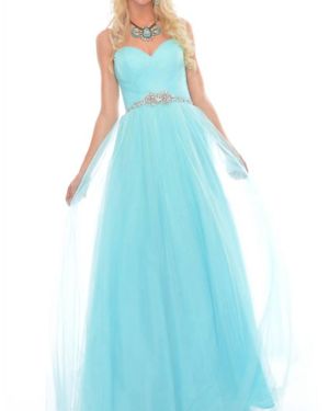 Precious Formals Hand Beading Illusion Prom Dress - Blue