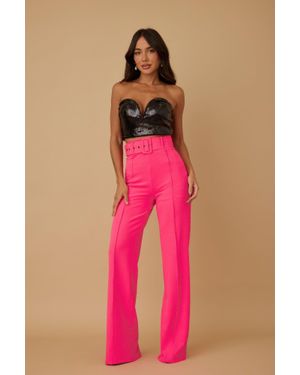 TRUEDAMES High Waist Pants With Buckle Belt - Pink