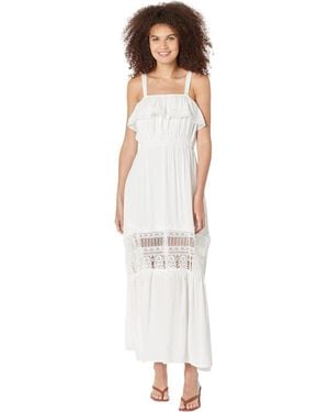 Miss Me Maxi Dress Lace Ruffle Sleeveless Square Neck Kfc1045 - White
