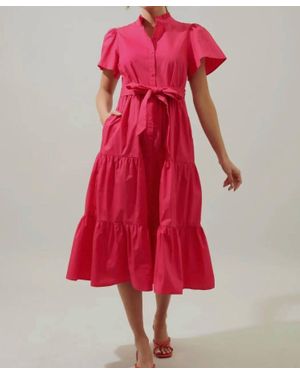 Sugarlips Bellucci Poplin Button Front Tiered Midi Dress