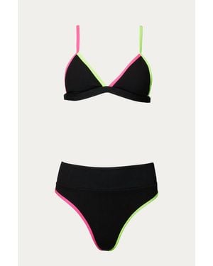 Somlyfe Color-Block Triangle High-Leg Bikini Set - Black