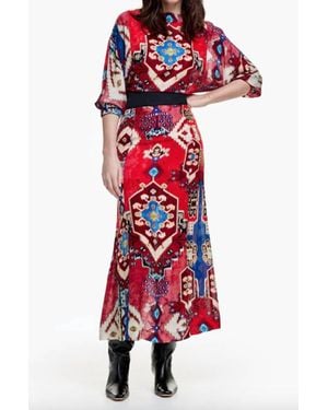 Smythe Dolman Midi Dress Crimson Persian Print - Red