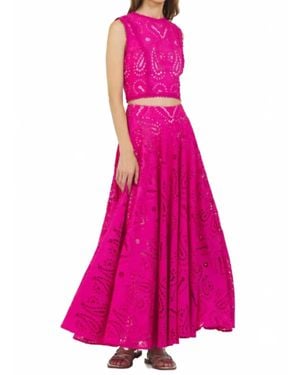 Stellah Eyelet Flare Maxi Skirt - Pink