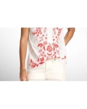 Johnny Was Oleander Button Neck Linen Tee - Black