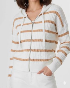 J. Society Susie Striped Cable Hoodie - Natural