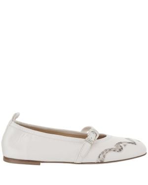 Sartore Leather And Python Balerinas - White