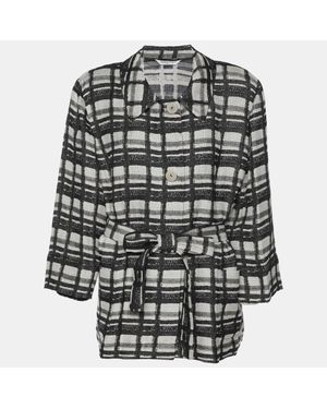 Marina Rinaldi Off Check Print Linen Blend Belted Blazer - Black