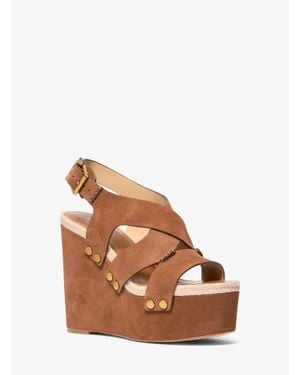 MICHAEL Michael Kors Mk Raven Studded Suede Wedge Sandal - Brown