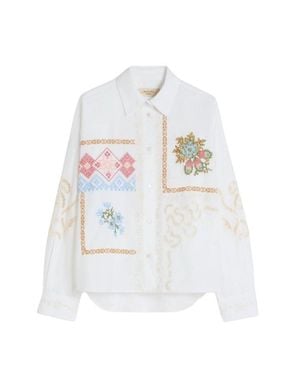 Weekend Embroidered Cotton Poplin Shirt With Classic Collar - White
