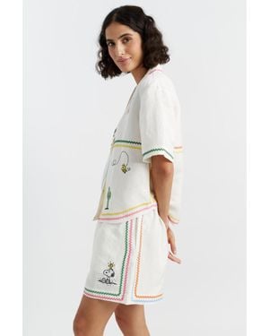 Chinti & Parker Cream Linen-Cotton Peanuts Vacation Shorts - White