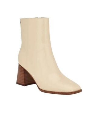 Calvin Klein Broma Boots Leather Block Heel Bootie Lion160 - Natural