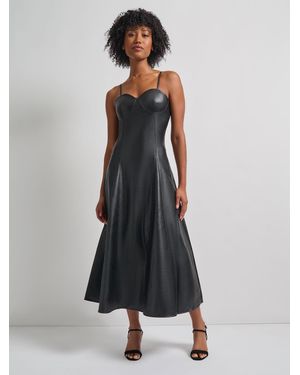 Misook Modern Fit-And-Flare Vegan Leather Princess Seam Maxi Dress - White