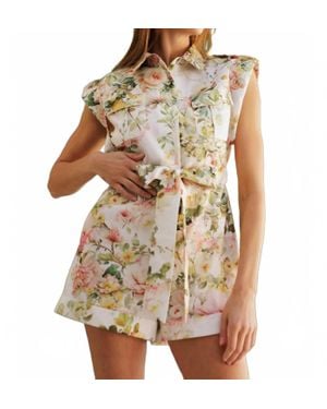 Endless Blu. Floral Cotton Romper - Brown