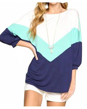 Emerald Collection Color Block Jersey Tunic Top - Blue