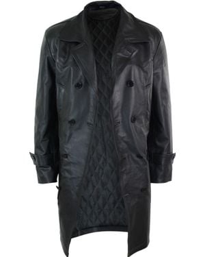 TruClothing Long 3/4 Double Breasted Leather Dr Who Jacket - Black