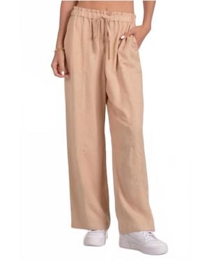 Elan Wide Leg Pants With Drawstring - Natural