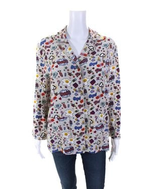 Anya Hindmarch Button Front All Over Stickers Silk Shirt - Blue