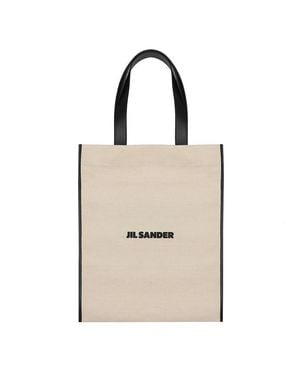 Jil Sander Embroidered Logo Canvas Tote Bag - Natural