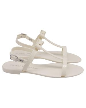Stuart Weitzman Mellie Bow Jelly Flat Sandals - White